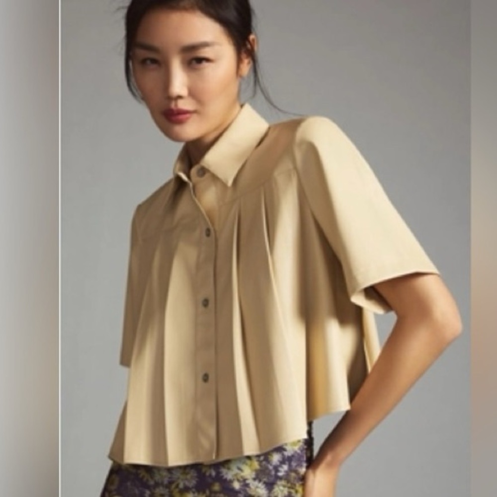 Maeve Pleated Faux Leather Shirt